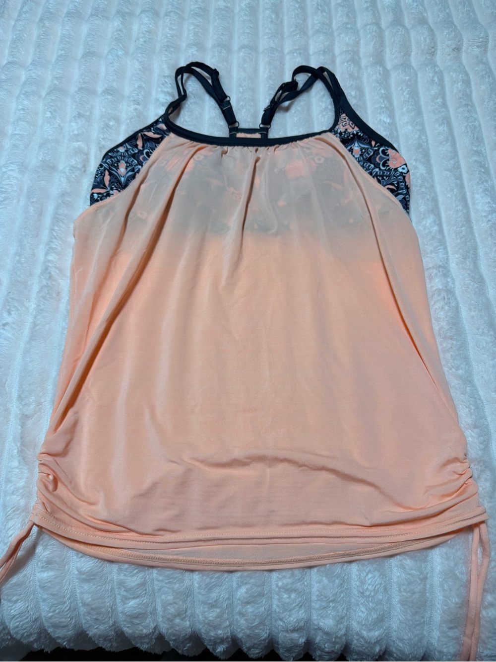 ZeroXposur Peach Swim Coverup Tank with Black Floral Accents
